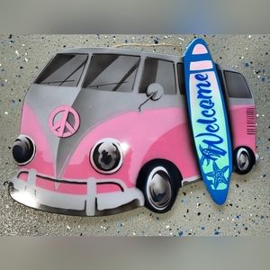 VW BUS WELCOME HAND MADE WOOD SIGN WALL ART ISLAND TROPICAL PATIO TIKI DECOR